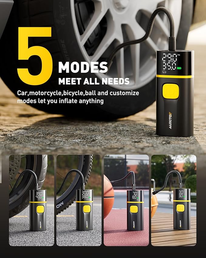 AUXITO A502 Portable Air Compressor - Tire Inflator for Car, Truck, Bike, Motorcycle with Digital Tire Pressure Gauge & LED Light