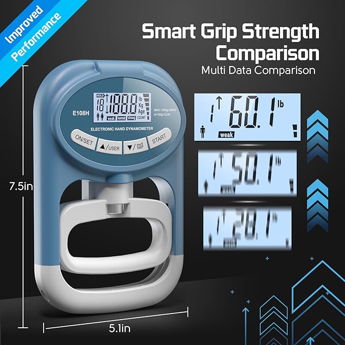Grip Strength Tester Hand Dynamometer - Grip Strength Trainer Electronic Hand Gripper Strengthener Wrist Exerciser Meter Digital Training Gauge 265 Lbs / 120 Kgs for Sport School Home Use