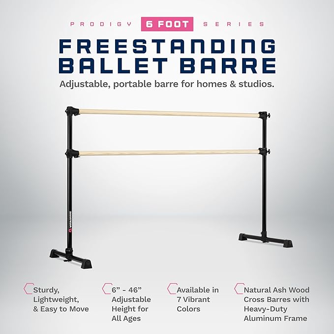 VITA Barre Portable Freestanding Double Ballet Barre, Prodigy, Wood | Adjustable Height, USA Made, Home or Gym Exercise Equipment for Kids & Adults | Dance, Fitness, Pilates