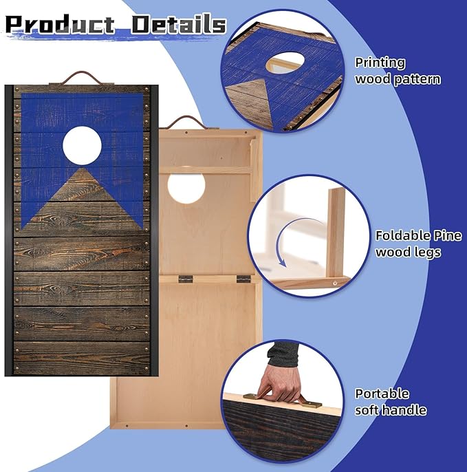 Portable Cornhole Board Set with Bean Bags 2 ft x 1 ft or 3 ft x2 ft or 10.16 * 5.04 Inch Foldable Corn Hole Games for Adults and Kids Indoor or Outdoor Corn Hole Toss Games Backyard Tarvel