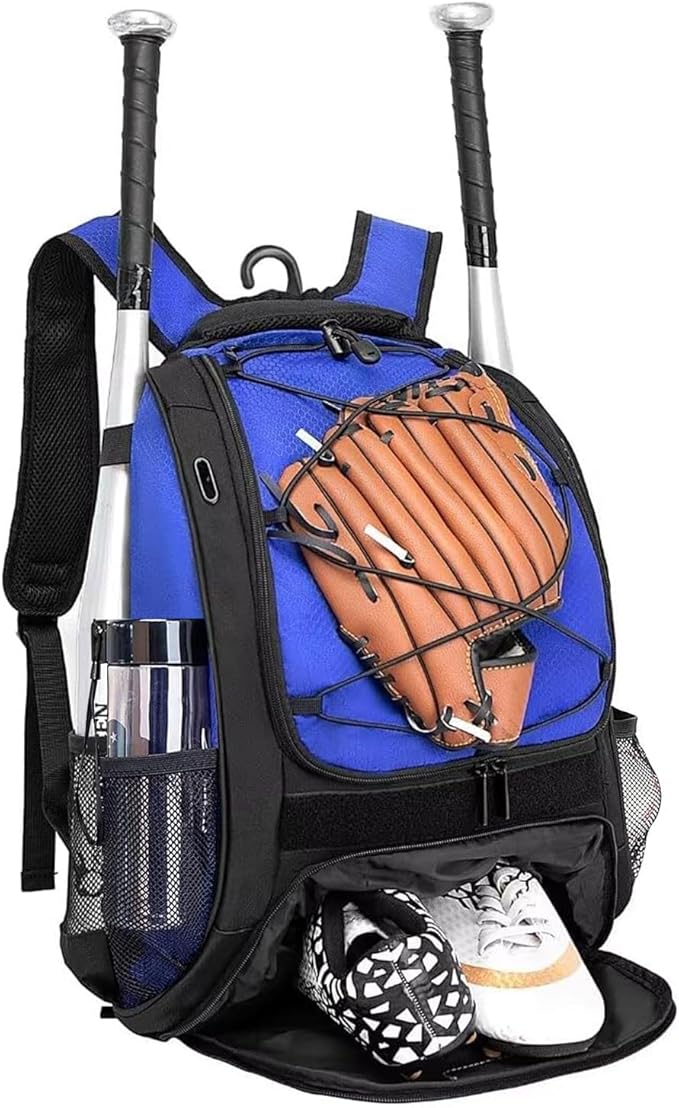 Baseball Bag Softball Backpack - Youth Adult T Ball Bat Equipment Bag with Bat Helmet Holders, Shoe Compartment