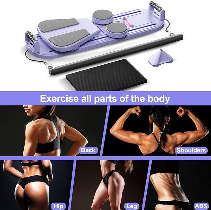 Pilates Board, Pilates Reformer Set, Multifunctional Abdominal Board, Ab Trainer Machine, Portable and Foldable Pilates Reformers Board, Pilates Core Home Workout Equipment for Women (Purple)