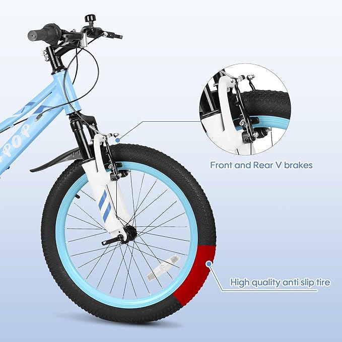 20 24 Inch Kids Bike, 7-Speed Girls Boy Mountain Bike, Front Suspension Fork Kids' Bicycles Girls Boys Bikes Ages 8-12, Front and Rear V Brakes