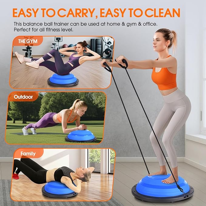 Foldable Balance Ball Trainer with Resistance Bands – Home Workout Equipment with Pump & Non-Slip Base – Core Strength Training Tool for Yoga, Pilates, Balance & Stability