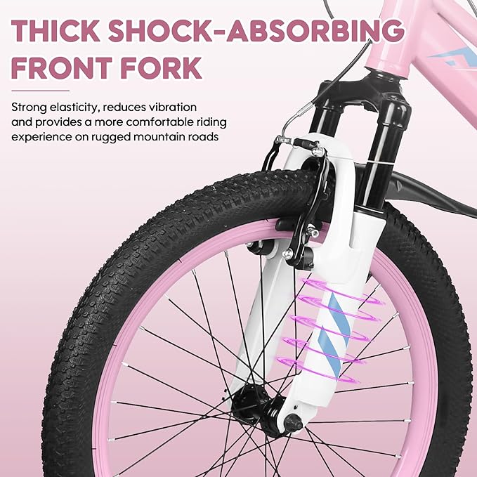 20 24 Inch Kids Bike, 7-Speed Girls Boy Mountain Bike, Front Suspension Fork Kids' Bicycles Girls Boys Bikes Ages 8-12, Front and Rear V Brakes