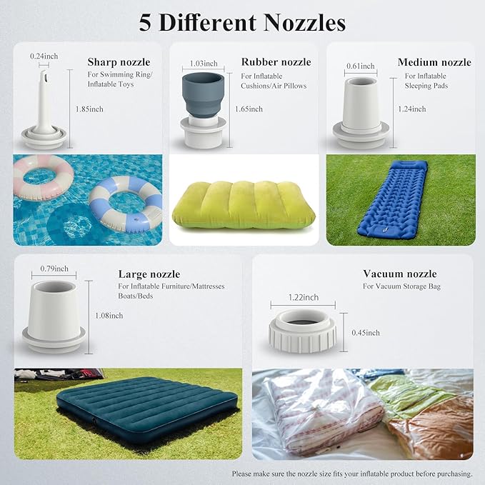 BEAUTYOVO Air Pump for Inflatables, Electric Air Pump with Rechargeable Battery, Tiny and Portable Air Mattress Pump with Camping Light, Quick Inflate Deflate Pump for Pool Floats