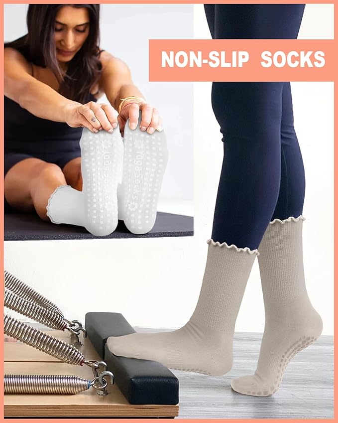 6 Pairs Grip Pilates Socks for Women, Non-slip Yoga Athletic Socks for Barre Ballet Barefoot Workout Hospital