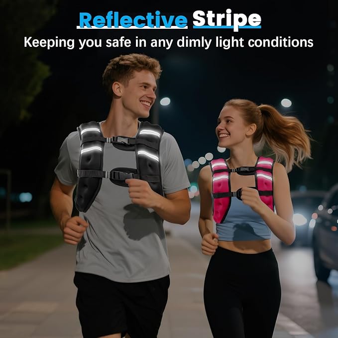 Weighted Vest, 6lb/8lb/12lb/16lb/20lb/30lb for Men, Women with Reflective Stripe, Weight Vests Adjustable for Workout, Strength Training, Running, Fitness, Muscle Building, Weight Loss