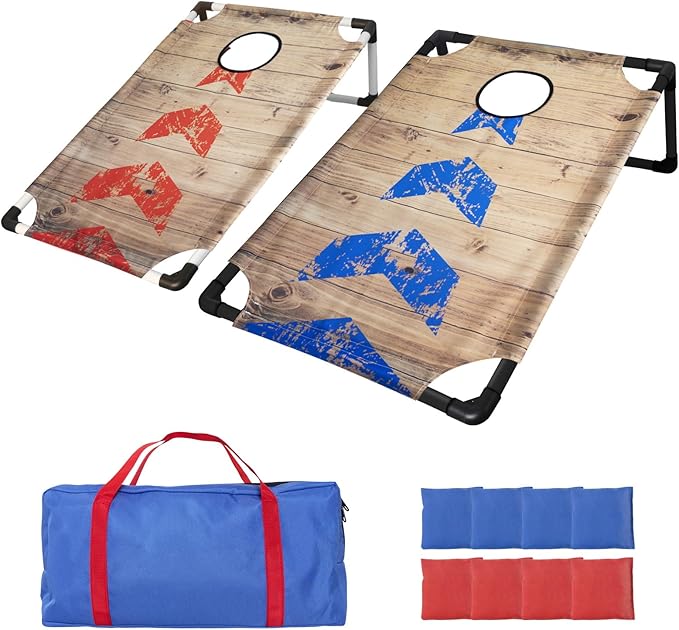 Portable PVC Framed Cornhole Game Set with 2 Collapsible Cornhole Boards, 8 Bean Bags and Carrying Case, Waterproof Mini Cornhole Set, Outdoor Indoor Yard Toss Games Rainbow Design (3 x 2-feet)