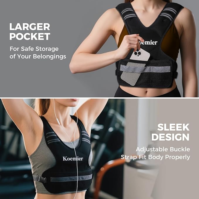 Adjustable Weighted Vest for Men and Women,4-10lb/11-20lb/20-32lb Vest with 6 Ironsand Weights,with Reflective Stripe,for Strength Training, Running, Fitness, Walking