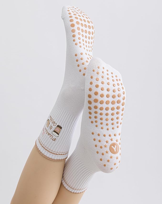 Yawlsow Pilates Grip Socks for Women Yoga Grippy Socks Cute Barre Non Skid Athletic Crew Sticky Sock Workout Hospital