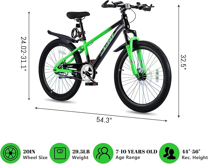 20/24 Inch Mountain Bike for Kids, Girls Boys Bikes Ages 8-12, Single Speed Mountain Bicycle with Suspension Fork, 20/24 Inch Bike Boys Girls Bicycles with Front and Rear Disc Brakes