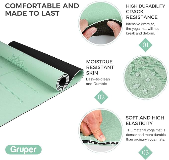 Yoga Mat Non Slip TPE Thick Yoga Mat with Alignment Mark, Large Size 72"L x 32"W x 0.32"Th or 0.24"Th, Anti-Tear Exercise & Fitness Mat for Yoga, Pilates & Floor Workouts