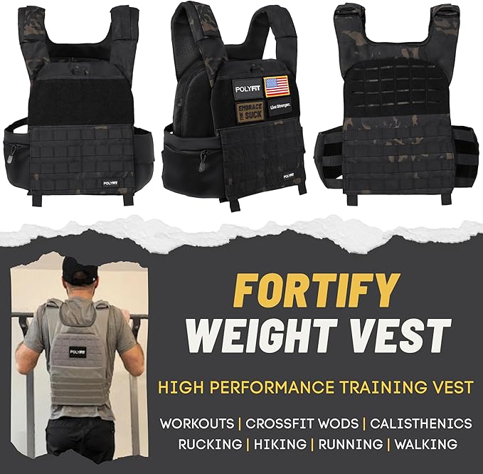 POLYFIT (Fortify) Weighted Vest for Strength and Endurance Training, Rucking, Fitness Workouts, Running, WODs