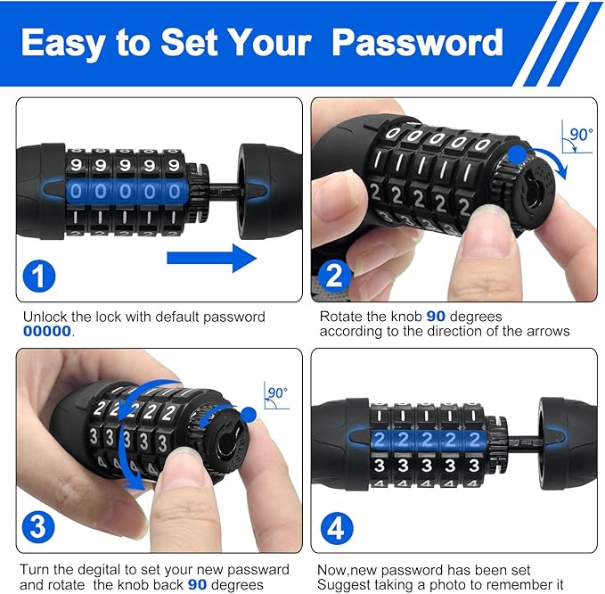 NDakter Bike Chain Lock, 5 Digit Combination Heavy Duty Anti Theft Bicycle Chain Lock,2.62/3.2/4.27/5/6Ft Long Security Resettable Bike Locks for Bike, Bicycle, Scooter, Door, Gate, Fence-4/6mm Thick