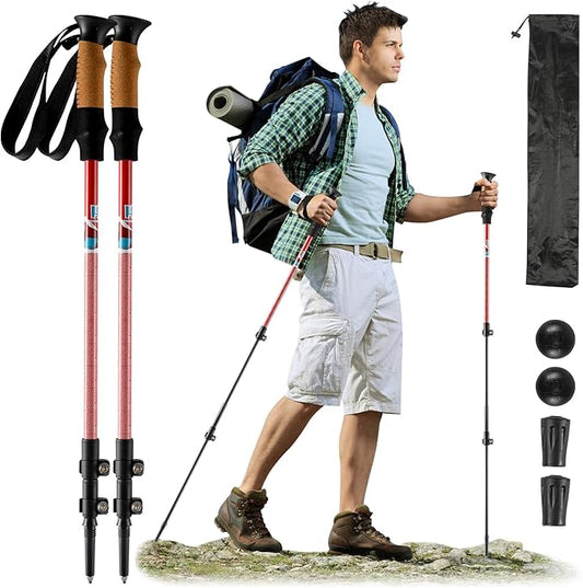 Carbon Fiber Trekking Poles, Lightweight Adjustable Hiking Poles with Cork Grips, Pair of 2 Walking Sticks Balance Support for Women and Men