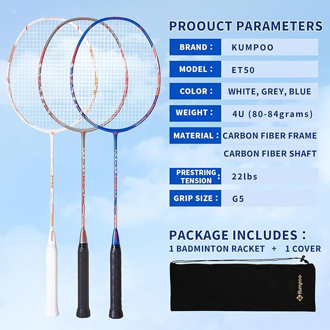 Badminton Racket Carbon Fiber, Badminton Racquet Set with Cover, Badminton Professional Racket Durable for Beginners Outdoor Games Gym