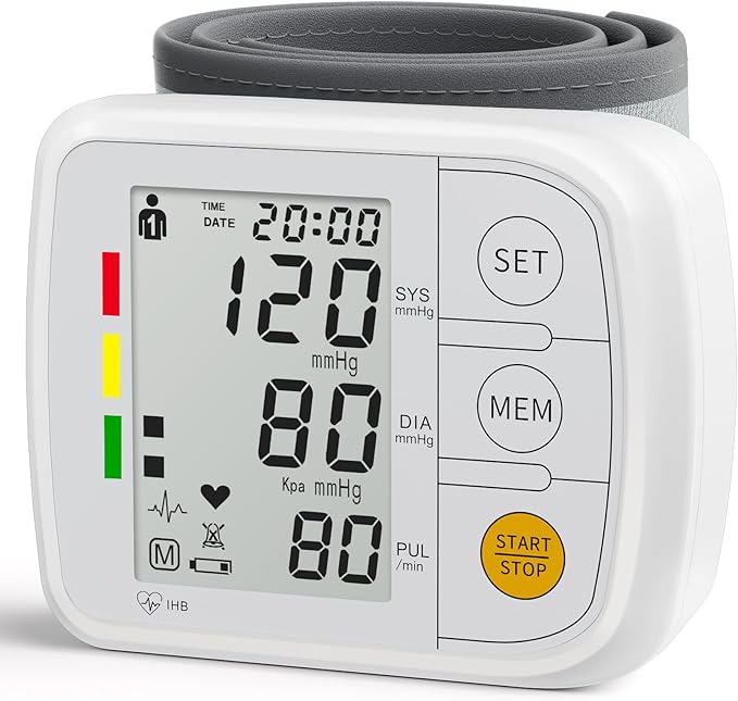 Wrist Blood Pressure Monitors for Home Use Blood Pressure Machine with Bp Cuff 5.47-7.68", Voice Broadcast, 2x120 Memory, Measurable Board Carrying Case and AAA Battery Bp Monitor(White)