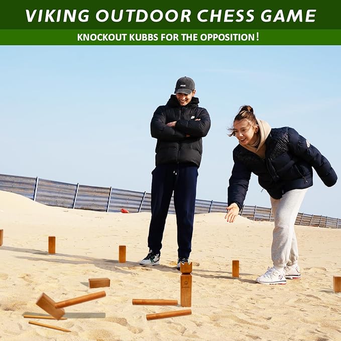 Kubb Yard Game Set, Garden Rubber Wood Outdoor Tossing Game with Canvas Carry Bag, Giant Viking Outdoor Chess Game for Kids, Adults & Backyard Lawn