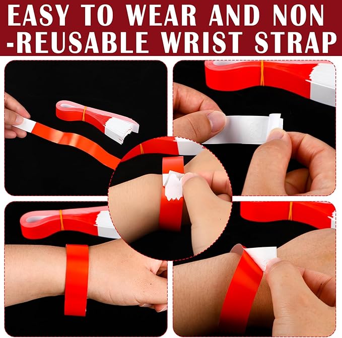 600 Packs Paper Wristbands for Events Neon Party Wristbands Colored Waterproof Paper Club Arm Bands Lightweight Identification for Concert Bar Entrance Admission(Red)