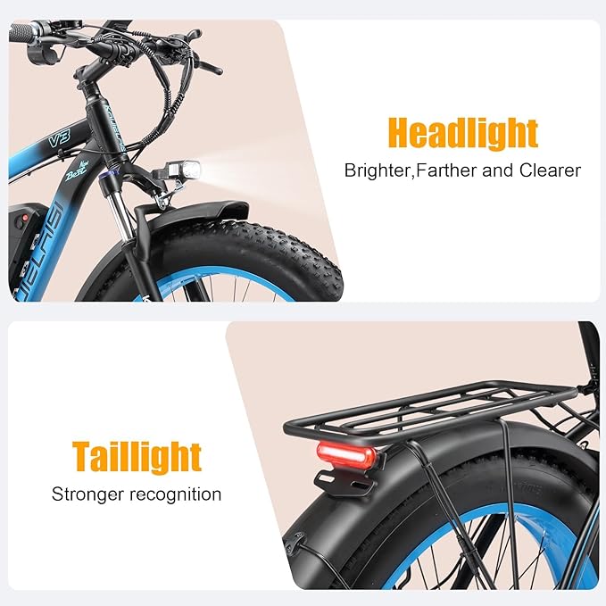 Electric Bike for Adults，26" x 4" Fat Tire Ebike，28MPH 1000W Motor Peak Power 2000W Electric Bicycles，48V 15AH Removable Battery，21 Speed Mountain Snow Beach E Bike