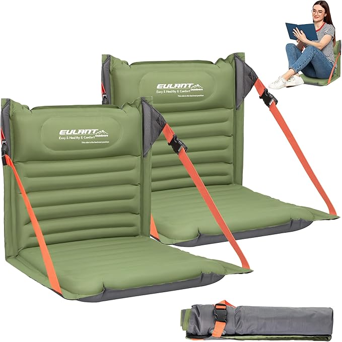 EULANT Lightweight Inflatable Folding Seats for Camping Chair with Back Support and Adjustable Straps,Foldable Bleacher Chairsfor Camping Hiking Sporting Events and Park