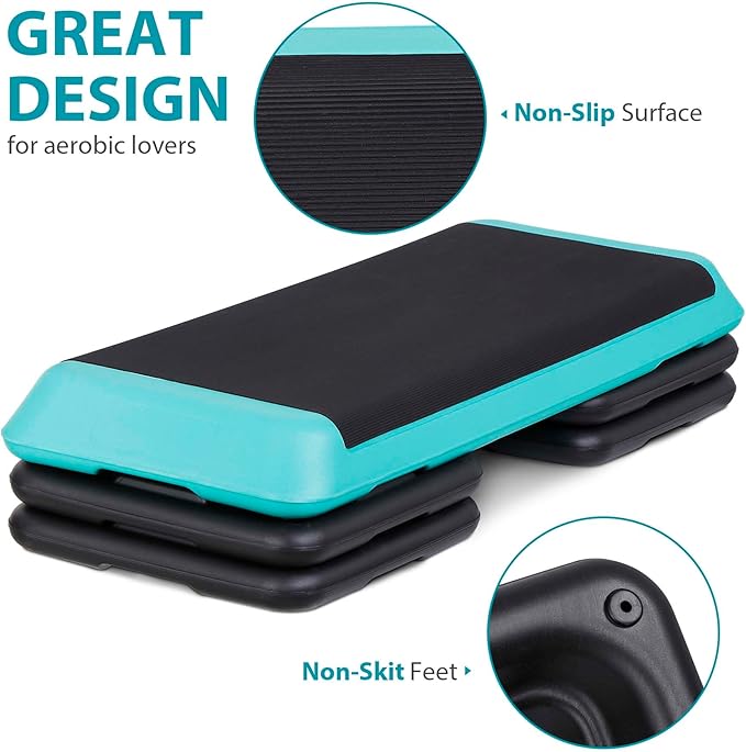 ZENY 43'' Exercise Aerobic Step Platform, Adjustable Fitness Stepper with 4 Stackable Risers, Aerobics Stepper Workout Stepper for Home Gym Cardio Strength & Training