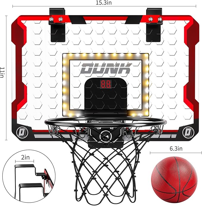 TEMI Indoor Basketball Hoop for Kids, Door Room Basketball Hoop,Mini Basketball Hoop with 4 Balls, Basketball Toys for 3 4 5 6 7 8 9 10 11 12 Year Old Boys
