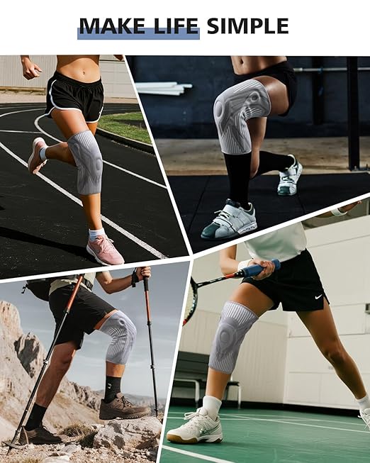 Knee Compression Sleeve, Knee Brace for Men & Women, Knee Support for Running, Basketball, Workout, Gym, Hiking, Sports, Gray, X-Large