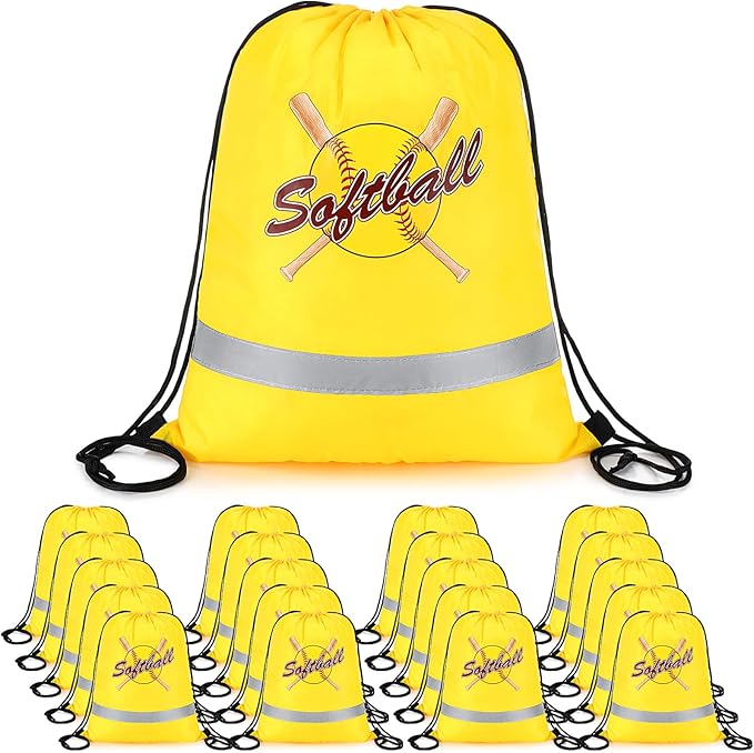 Xinnun 20 Pcs Softball Drawstring Backpack, 13.39 x 16.54 Inch Softball Bag Gym Sport Trip Party Favors Birthday Supplies