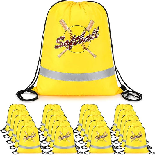 Xinnun 20 Pcs Softball Drawstring Backpack, 13.39 x 16.54 Inch Softball Bag Gym Sport Trip Party Favors Birthday Supplies