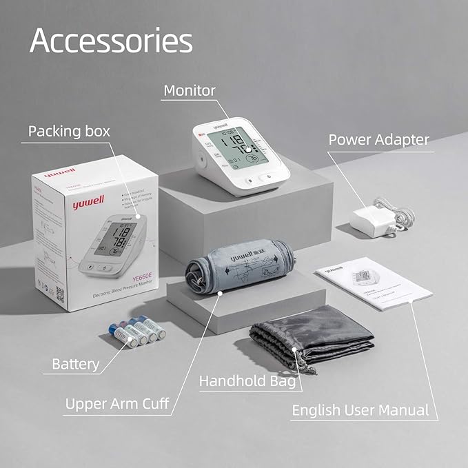 yuwell Blood Pressure Monitor, Large Upper Arm Blood Pressure Cuff, Digital Blood Pressure Machine for Home Use, Large Display, Stores 99 Readings, Voice Broadcasting with Power Adapter and Batteries