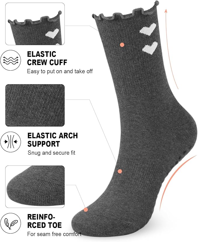 6 Pairs Grip Pilates Socks for Women, Non-slip Yoga Athletic Socks for Barre Ballet Barefoot Workout Hospital