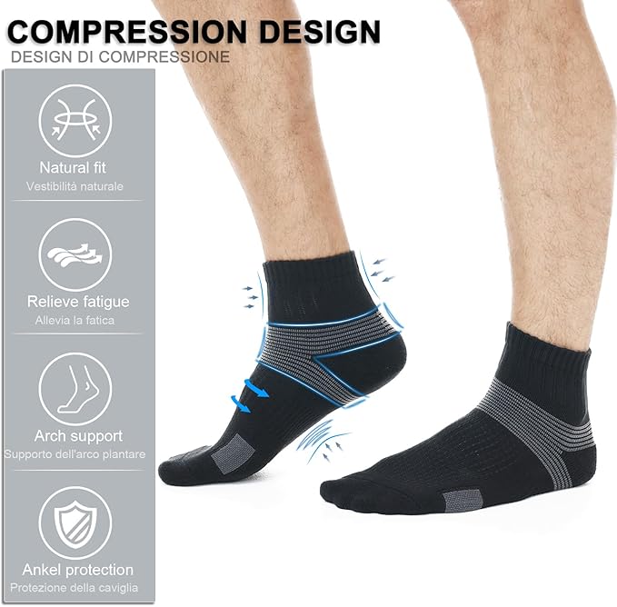 6-Pair Cushion Sports Socks Men Women Tennis Sock Ankle-support for Basketball Baseball Running Hiking Padel..