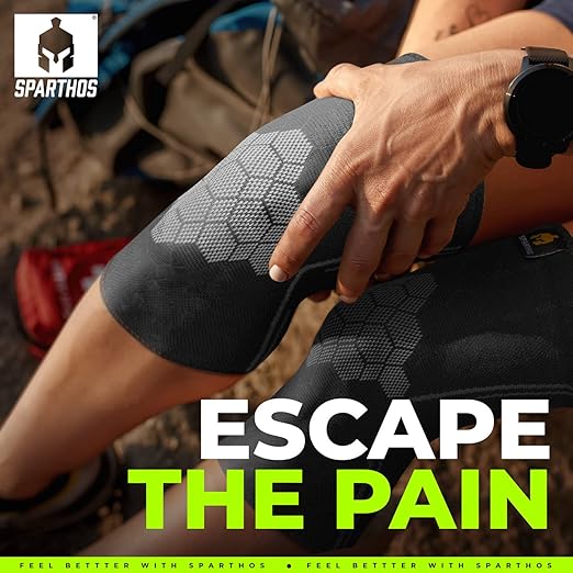 Sparthos Knee Compression Sleeve by (Pair) - Support for Sports, Running, Joint, Knee Pain Relief - Knee Brace for Men and Women - Elder ACL PCL Bursitis Meniscus Tear Patella Runner Knee (Black-M)