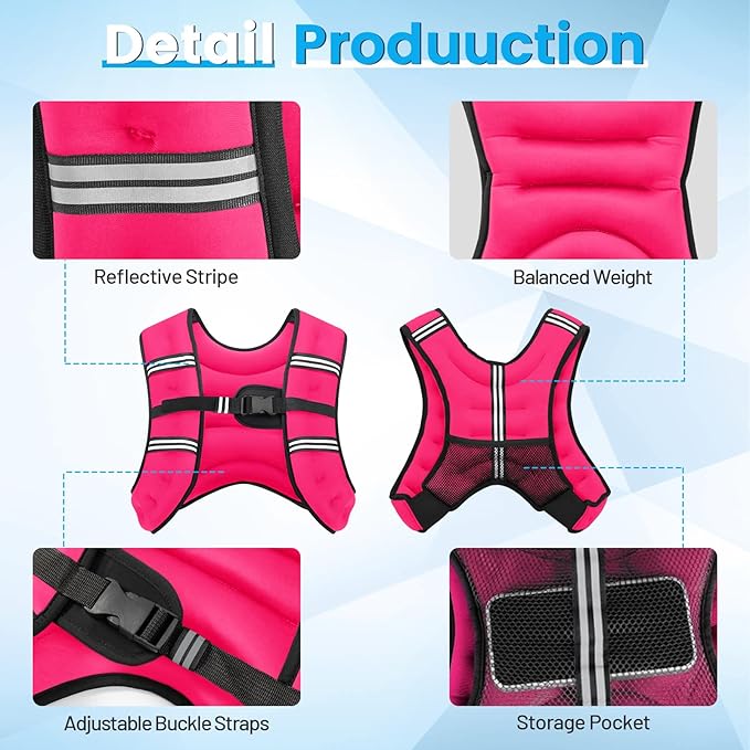 Weighted Vest, 6lb/8lb/12lb/16lb/20lb/30lb for Men, Women with Reflective Stripe, Weight Vests Adjustable for Workout, Strength Training, Running, Fitness, Muscle Building, Weight Loss