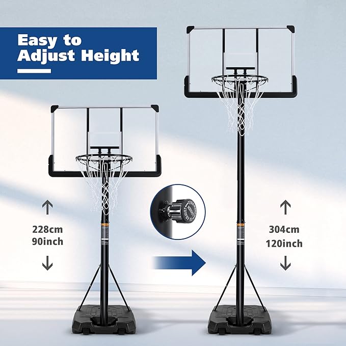 Basketball Hoop Outdoor 6.7FT-10FT Adjustable 44 Inch Backboard Portable Basketball Hoop Basketball Goal with Sandbag Basketball System Large Base and Wheels for Adults Youth in Backyard Driveway