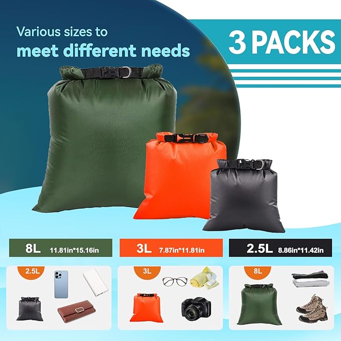 6PCS Dry Bags Waterproof, Lightweight Dry Bags for Kayaking Waterproof，Outdoor Waterproof Bag for Kayaking Hiking Boating Camping