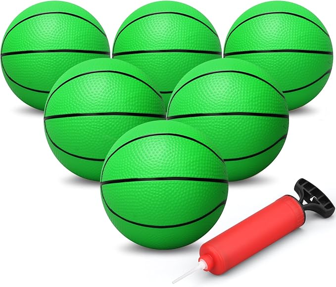 Dilabnba 6PCS Mini Beach Ball, Toddler Basketball Toy, 6" Small Ball with Pump for Mini Hoop Enthusiasts, Easy to Grip, PVC Bouncy Ball for Perschool Garden Pool, Gift for Boy Girl (Green)