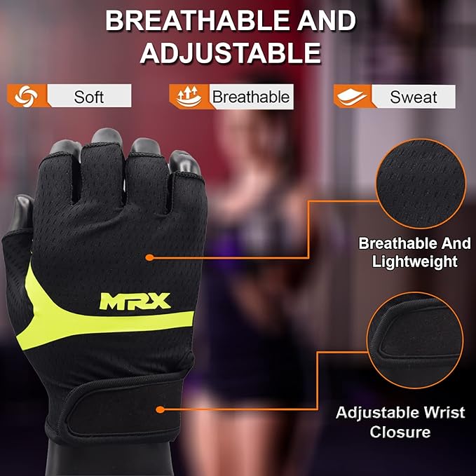 MRX Weight Lifting Gloves for Women Breathable Workout Gloves Anti Slip Padded Shock-Absorbing Extra Grip Palm Protection Half Finger Exercise Gloves for Gym, Cycling, Training, Weightlifting