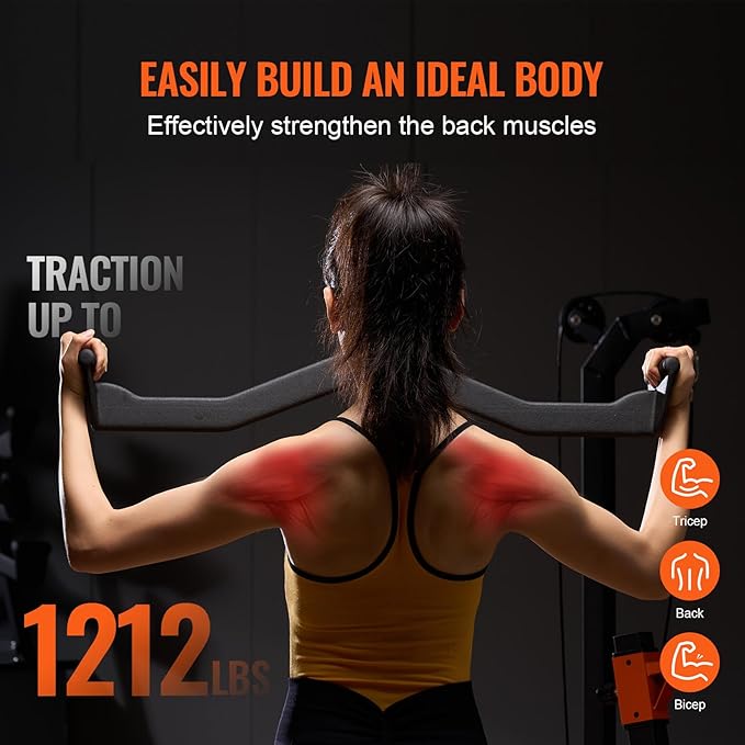 VEVOR LAT Pulldown Attachments, Cable Machine Rowing T-bar V-bar Tricep Pull Down Bar, Back Strength Training Rubber Coated Handle Grip, Bicep Curl Tricep LAT Pulldown Bar for Home Gym Fitness