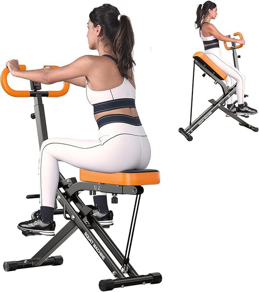 SogesHome Squat Machine Rowing Machines for Home Foldable, Fitness Rowing Machine Row and Ride Squat Machine with Adjustable 2 Resistance Bands for Workout Exercise, 330 lbs Weight Capacity