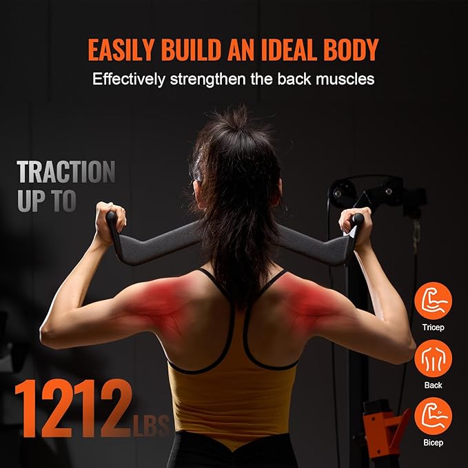 VEVOR LAT Pulldown Attachments, Cable Machine Rowing T-bar V-bar Tricep Pull Down Bar, Back Strength Training Rubber Coated Handle Grip, Bicep Curl Tricep LAT Pulldown Bar for Home Gym Fitness