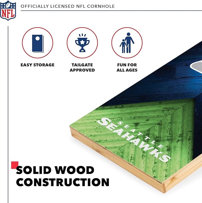 Wild Sports NFL Football 2' x 4' Regulation Size Solid Wood Cornhole Set with Direct Print HD Team Graphics Great Gift for Any Football Fan! Bean Bag Toss Family Outdoor Game