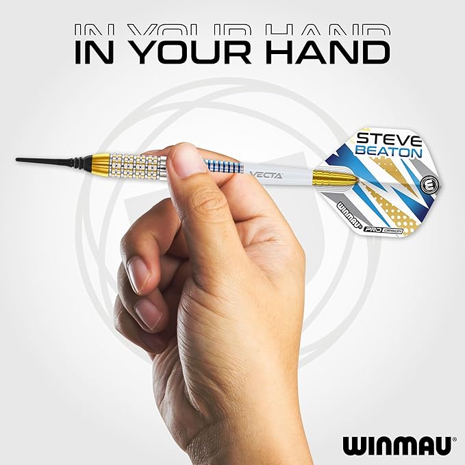 WINMAU Darts - Professional Player - Steve Beaton Legacy Edition 90% Tungsten Darts Set with Dart Flights and Dart Shafts (Stems) – Available in Soft and Steel Tip - Available weights 18g, 22g and 24g