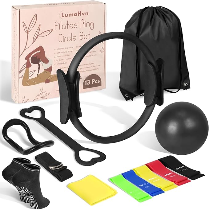 Home Pilates Essentials Kit for Women,Pilates Equipment Set with 9 Inch Yoga Ball,Figure 8 Resistance Band,Pilates Bands & Accessories,Pilates Ring and Ball Set for Beginners Home Workouts