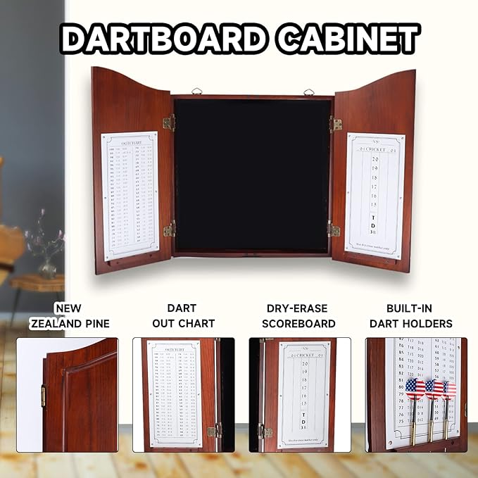 GSE Games & Sports Expert Professional Solid Wood Classic Official Size Dartboard Cabinet with Dart Scoreboard for Game Room. Dartboard & Darts Not Included