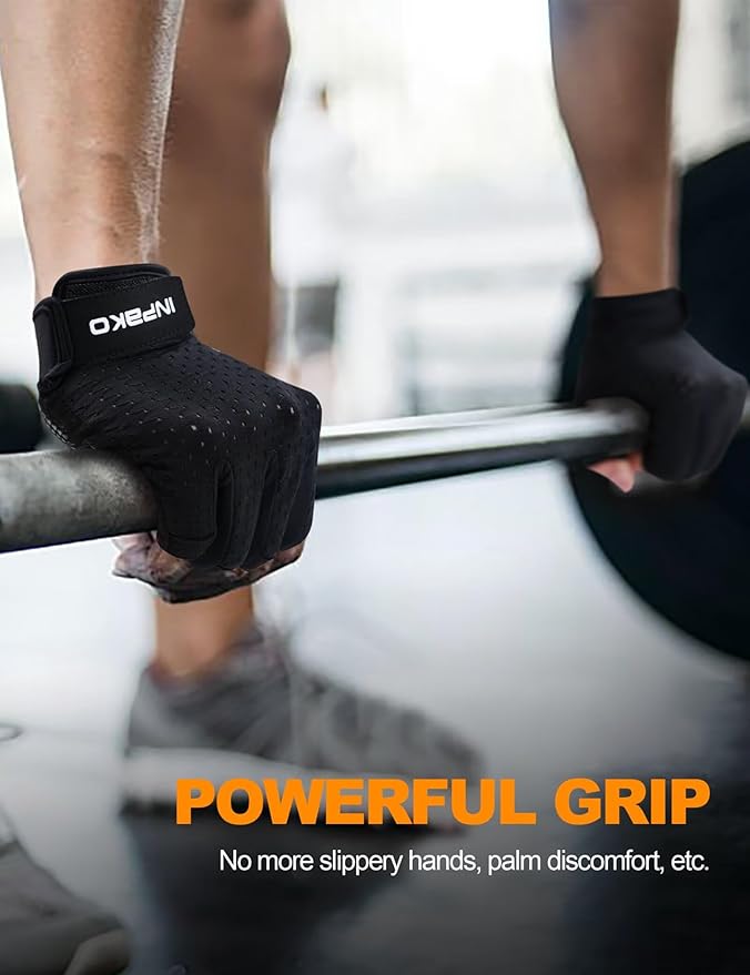 Workout Gloves for Men and Women, Half-Finger Gym Gloves, Shock-Absorbing, Anti-Slip & Breathable Exercise Gloves, Black