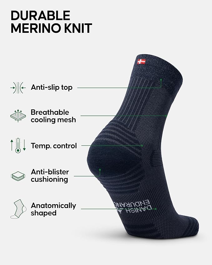 DANISH ENDURANCE Light Hiking Socks, Merino Wool Socks, Anti Blister, Sweat Wicking, Breathable, Men & Women, 3 or 5-Pack