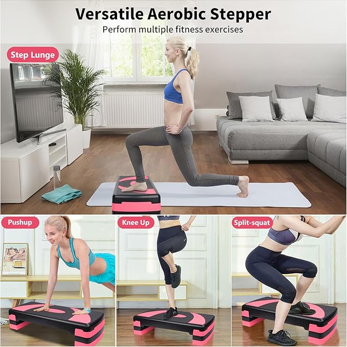 Exercise Workout Aerobic Step Platform Trainer, 31" Aerobic Stepper with 4"-6"-8" Adjustable Height Risers